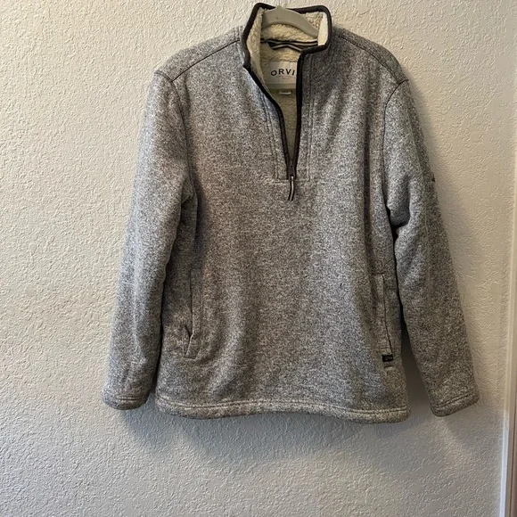 Orvis Men's Fleece Sherpa Lined Quarter Zip Pullover Sweater - Picture 3 of 10